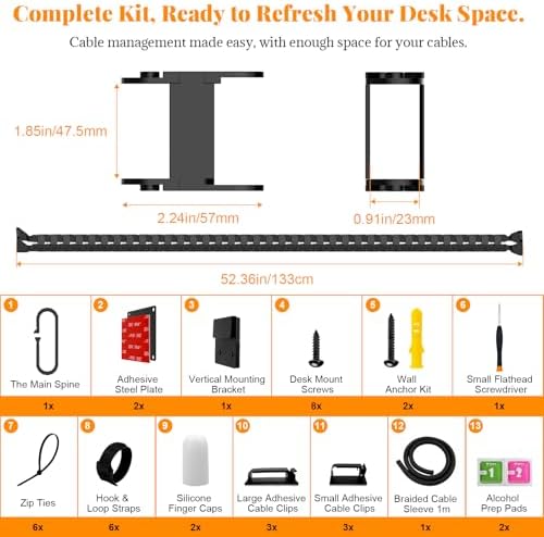 Standing Desk Cable Management Spine - Under Desk Cable Management Snake with Magnetic Mount, Flexible PA66 Nylon Vertebrae Cord Organizer Raceway, Adjustable Length for Office, Gaming, Sit-Stand Desk - Image 6