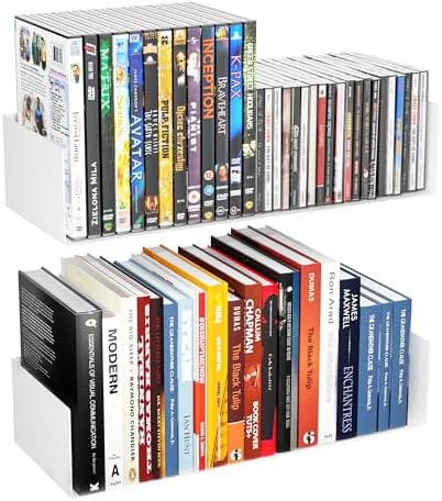 Metal Bali Floating Wall Shelves 15.5IN for Storage and Decor Wall Mounted CD DVD&Books Perfume, Make up Storage Shelves Living Room, Bedroom, Bathroom & Kitchen,2Pack (White, 15.5 INCH) by YFEEN