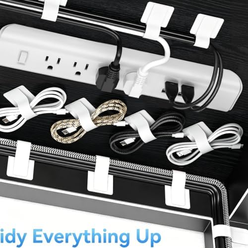 Black 50pcs+White 50pcs Cable Straps Hook and Loop Cable Ties - Cable Holder for Desk Cable Management Under Desk - Computer Cord Organizer for Home Office Gaming Setup （100pcs） - Image 4