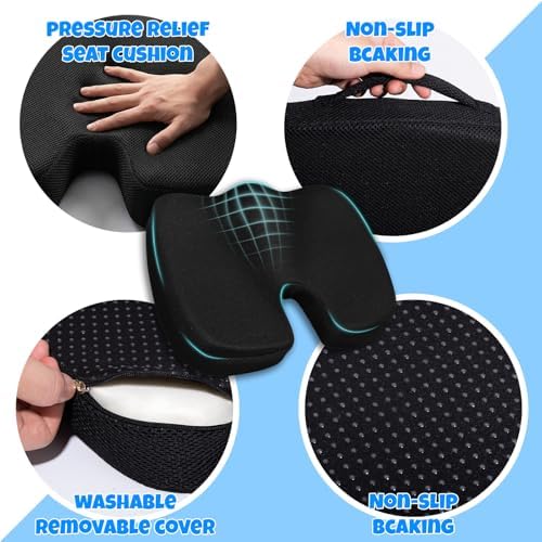 Ergonomic Seat Cushion with Memory Foam for Office Chair, Car Seat, Sciatica & Tailbone Relief, Non-Slip Cushion,Breathable Mesh Cover, Portable Handle - Black - Image 6