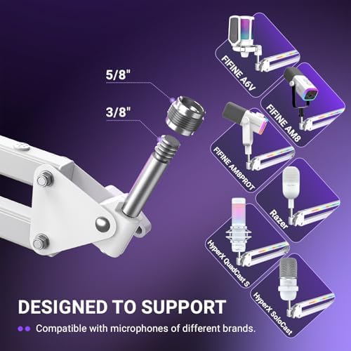 FIFINE AmpliGame BM38W Heavy Duty RGB Microphone Boom Arm for Gaming - Image 5