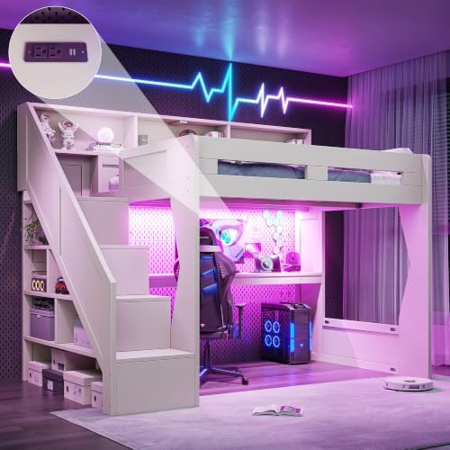 KEIKI Full Size Gaming Loft Bed with Storage Stairs, LED Lights & Desk - Image 7