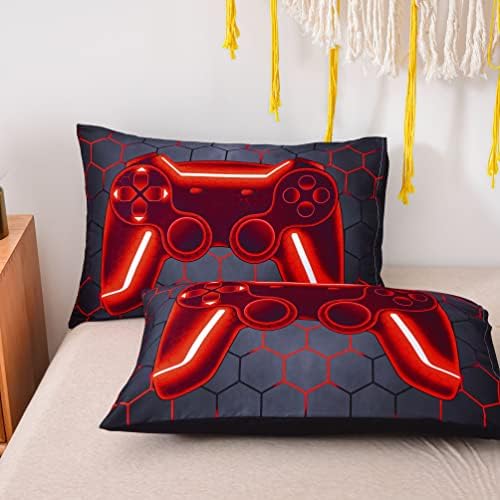 NTBED Game Console Comforter Set for Boys Girls Kids Geometric Lightweight Microfiber Bedding Sets (red, Queen) - Image 3