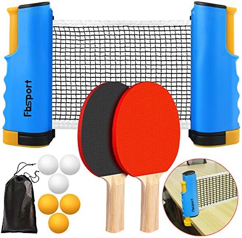 FBSPORT Ping Pong Paddle Set, Portable Table Tennis Set with Retractable Net,Rackets,Balls and Carry Bag for Indoor/Outdoor Games by FBSPORT