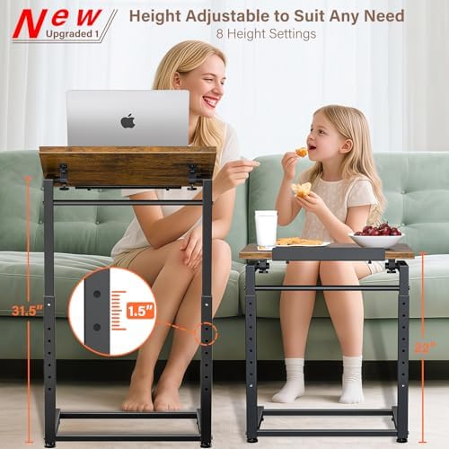 Tv Tray Table Set of 2, 8-Level Adjustable Height Couch Side Table，90° Tilt Angle Adjustments C-Shaped End Table, with Phone & Tablet Slot Sofa Computer Desk for Couch, Sofa, Bed, Chair, Living Room - Image 3