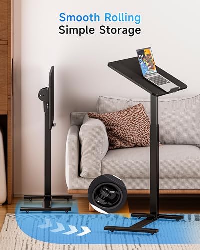 BIZUM Mobile Standing Desk Laptop Desk Pneumatic with Wheels 180° Tilt Top Hospital Bed Table Portable Rolling Cart Foldable Bedside Table for Hospital&Home Use, Black - Image 4