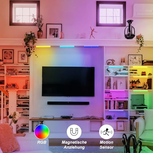 LEPOTEC 24LED RGBW Under Cabinet Light - Motion Sensor Closet Light, Rechargeable Changing Color LED Light,Christmas Lights for Kicthen,Bedroom,Remodelling Room,Hotel,Bar (Multi-24LED-2pack) - Image 3