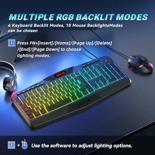 Redragon S101-3 PRO Gaming Keyboard and Mouse, RGB Backlit Programmable Keyboard Mouse with Software, Independent Macro Record Keys, Value Combo Set, New Update Version - Image 3