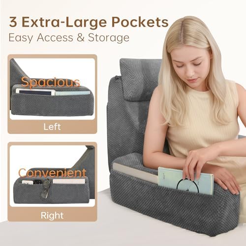 Vekkia 19'' Reading Pillow for Adults with XL Side Pockets - Image 4