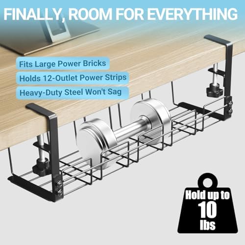 Under Desk Cable Management Tray, 15.7'' Metal Wire Organizer with Clamp, No Drill Desk Cord Rack for Cable Management, Computer Wire Organizer for Office and Home – Sturdy & Scratch-Free - Image 5