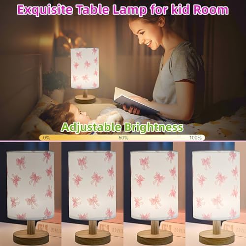 Pink Bow Bedside Table Lamp for Bedroom,Kids Room Decorative Lights 3 Colors Dimmable Nightstand Night Light with Flaxen Fabric Shade Desk Lamp for Girls Boys Birthday Gifts for Home Living room Decor - Image 3