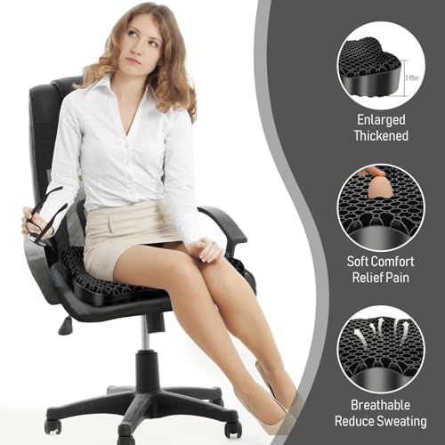 NEW-Vi Gel Seat Cushion, Thickened Big Breathable Honeycomb Design Absorbs Pressure Points Gel Cushion with Anti-Slip Cover Seat Cushion for Office Chair Home Car Seat Cushion for Wheelchair - Image 6