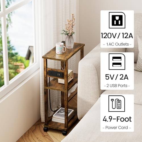 TUTOTAK Small Narrow Side Table with Charging Station, Skinny End Table - Image 5