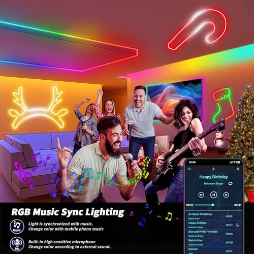LED Neon Rope Light, 9.84FT RGB LED Strip Light APP Control, Button Control, 5V Music Sync Color Changing Rope Light, IP65 Waterproof LED Light for Bedroom Gaming, Halloween Party Decor - Image 3