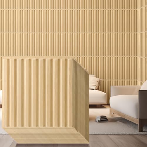 Nuanchu 60 Pcs 3D Wall Panels, 12"x12" PVC Fluted Tiles, Natural Oak by Nuanchu