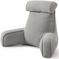 Corduroy Reading Pillow for Sitting Up in Bed, Backrest Pillow with Arms, Full Back Support Cushion with Side Pockets & Washable Cover, Adult Support for Sofa Couch Floor, Light Gray by Ailuteie