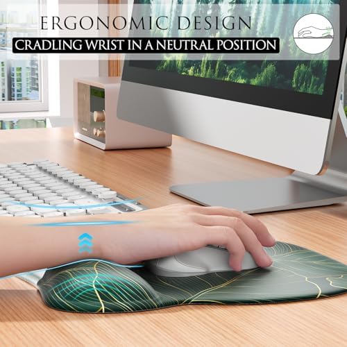 MROCO Ergonomic Mouse Pad with Gel Wrist Rest, 9.4 x 8.1 in, Green Leaves - Image 5