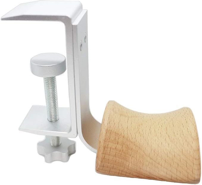 Beech Wood & Silver Clamp Type Headphone Holder Stand Hanger Bracket Wood Headphone Headset Hanger Holder Clamp Rack Hook Under Desk Table Headphone Hanger Holder for Audio,Studio&Gaming Headphones by Unknown