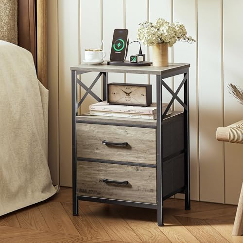 Huuger Nightstand Set of 2 with Charging Station, USB-C Port, End Tables - Image 2