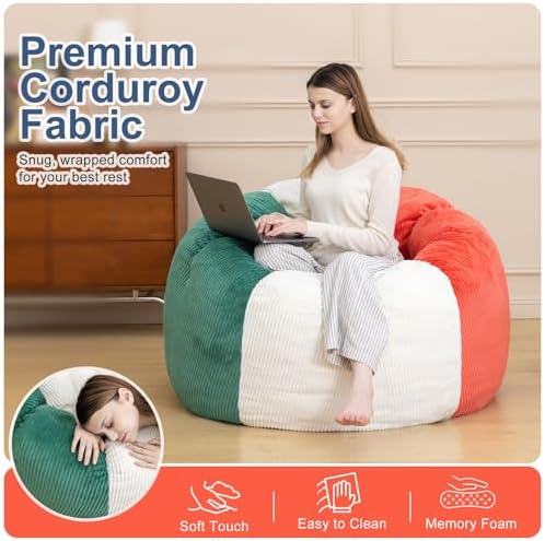 Giant Bean Bag Chair for Adults, Shredded Foam Floor Lounge Chair with Arms | Colorful corduroy, roomy comfort for living rooms, bedrooms, reading nooks, gaming rooms, movie nights, and time with pets - Image 6