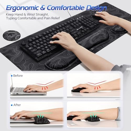 Gimars 4 in 1 Mouse Pad and Keyboard Wrist Rest Set, Large Mouse Pad with Memory Foam Wrist Support Pad for Desk with Coaster, Easy Typing Pain Relief, Gaming Office Home 31.5x12 in, Topographic Map - Image 4