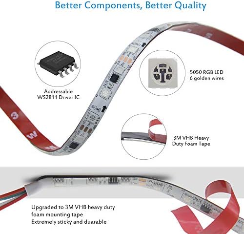 ALITOVE WS2811 12V RGB IC Addressable LED Strip Lights 16.4ft 300LEDs IP65 - Image 3