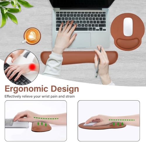 MOSISO Wrist Rest Support for Mouse Pad&Keyboard Set, Brown - Image 2