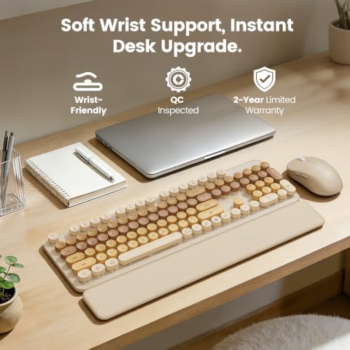 Wireless Keyboard and Mouse Combo, Magnetic Soft-Touch Wrist Rest, Beige - Image 2
