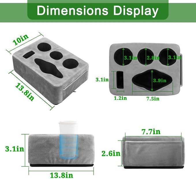 Couch Bed Cup Holder Pillow, Nisdoing 5 Hole Couch Drink Holder! Keep Drinks Hand Side and KeepTemp, Prevent Spills and Use Anywhere. Cup Holder for Couch, Bed,Camping,RV,Car,Beach. Gray - Image 2