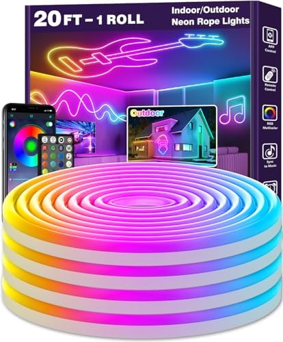 AILBTON 20Ft LED neon Lights with Remote APP Control IP65 Waterproof Flexible Neon Strip Lights 24V RGB Rope Lights for Bedroom Room Outdoors Décor by AILBTON