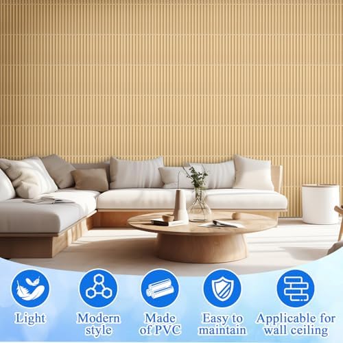 Nuanchu 32 Pcs 3D Wall Panels, 12"x12" PVC Fluted Tiles, Natural Oak - Image 4
