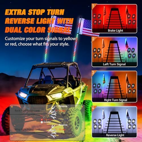 Nilight RGB LED Whip Light 2PCS 3FT with 8 Rock Lights Combo - Image 3