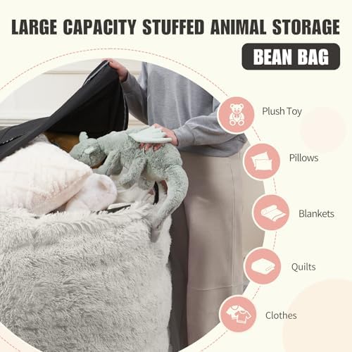 Large Bean Bag Chair Cover, Plush Bean Bags Chairs Cover Only Without Filler Included, Beanbag Chairs for Adults, Teens, Kids, 7FT, Light Grey - Image 3