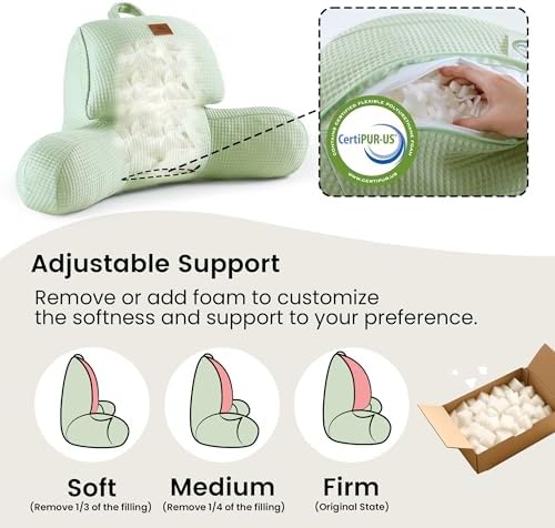 Adjustable Firmness Waffle Support Cooling Reading Pillow, Sage Green, 17" - Image 2