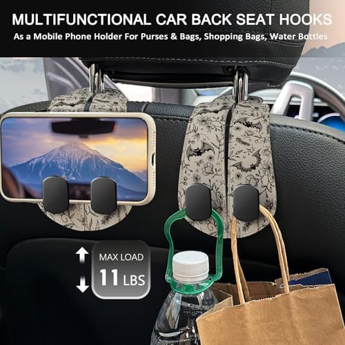 Blusabaca 2PCS Car Seat Headrest Hooks, Purses Bags Holder, Goth Bats - Image 3