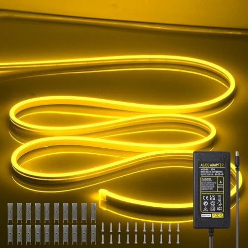 Neon Rope Lights - Cuttable and Dimmable Neon Light Strip 16.4ft/5m Neon Led Strip Lights 12V for Lighting Decoration Indoors Outdoors [Power Adapter Included] Yellow… by OWOFYDRForprofessional