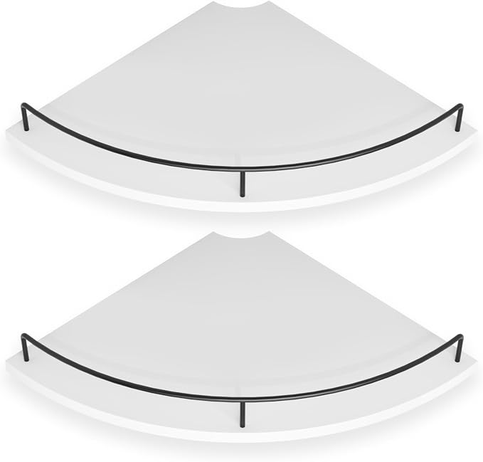 Corner Floating Shelves, Rustic Brown Wood, Set of 2, Wall Mount Storage with Guardrail for Bathroom Kitchen Living Room (White) by FNBAR