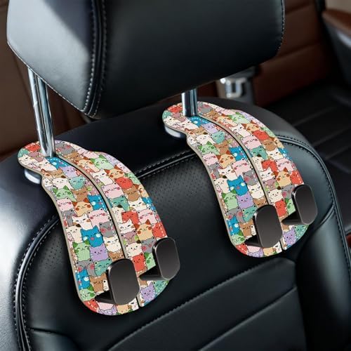 Blusabaca 2PCS Car Seat Headrest Hooks, Purses Bags Holder, Cute Cats by Blusabaca