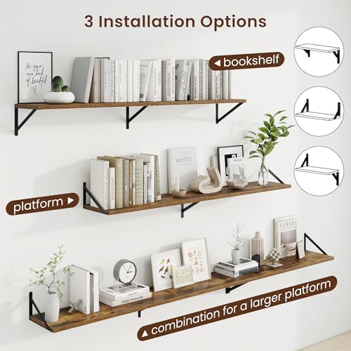Axeman Deep Floating Shelves, 55'' x 10'' Brown Wall Shelves Set of 2 - Image 4