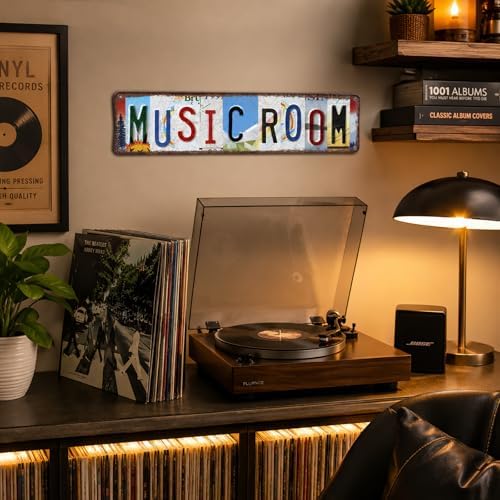 Music Room Vintage Metal Tin Sign, License Plate Style Wall Decor, Colorful Retro Design 4×16 Inch (26002) - Image 2