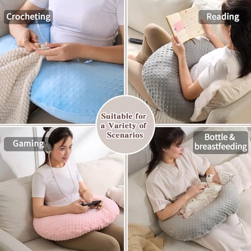 Reading Pillow for Gaming Reading Crochet, U Shaped Arm Support Pillow with Removable Cover Reducing Arching Neck for Adult Reading and Working Sitting on Bed Sofa for Arm Rest (Pink) - Image 6