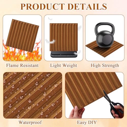 Nuanchu 32 Pcs 3D Wall Panels, 12"x12" PVC Fluted Tiles, Walnut - Image 3