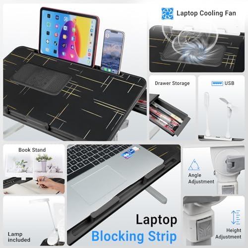 iXTRA Adjustable Laptop Lap Desk with Cooling Fan USB Light for Adults 60 * 40cm,Black - Image 3