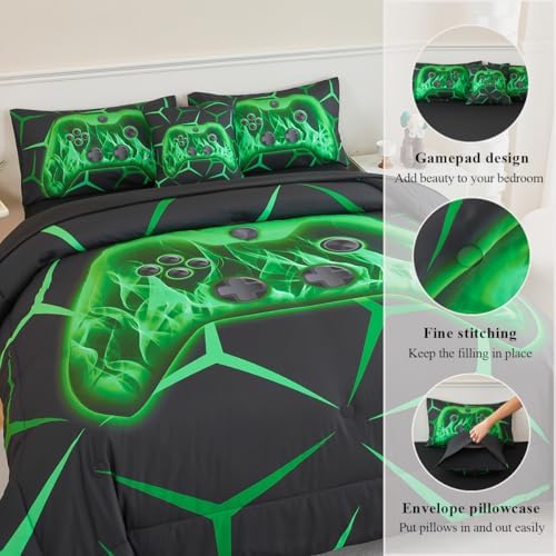 Gamer Bedding Set Full Black Green Game Console Comforter Set - Image 5