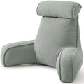 Corduroy Reading Pillow for Sitting Up, Bed Rest Pillow with Arms, Detachable Headrest, Side Pockets & Washable Cover, Back Support for Sofa Couch Relaxing, Grey Green by Ailuteie