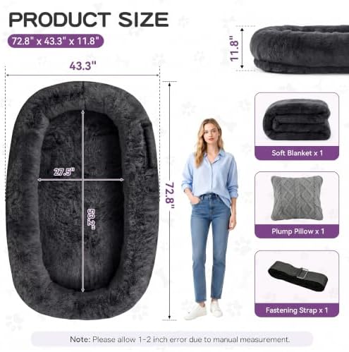 Dark Grey Human Dog Bed - 71''x45''x12'' Size Fits You and Pets - Image 2