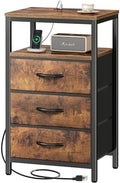 Huuger Nightstand with Charging Station, 27.6 Inch Bedside Table,Side Table by Huuger
