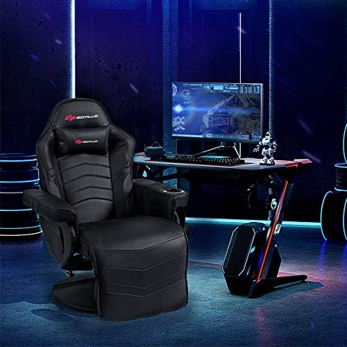 Goplus Massage Gaming Chair, Racing Style Gaming Recliner w/Adjustable Backrest and Footrest, Ergonomic High Back PU Leather Computer Office Chair Swivel Game Chair w/Cup Holder and Side Pouch - Image 2