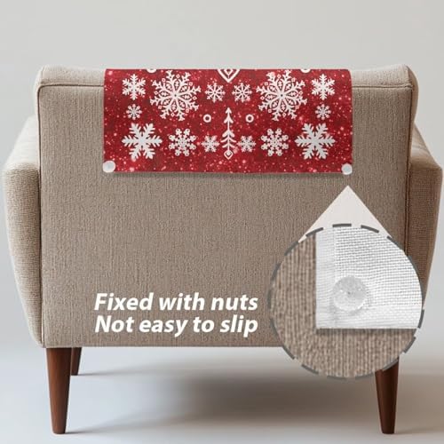 Christmas Decor Snowflake 2/Set Recliner Headrest Protector 26x16 Inch - Durable Polyester Cover, Water-Resistant & Breathable with Anti-Slip Base, Easy-Install Includes Nails - Image 5
