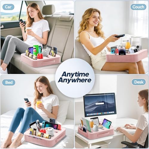 Couch Cup Holder Tray, Couch Caddy for Drink, Snack, Phone, Remote, Ipad, Game Controller, Large-size Sofa Cup Holder for Bed, Sofa, Car, Desk, Pink - Image 7